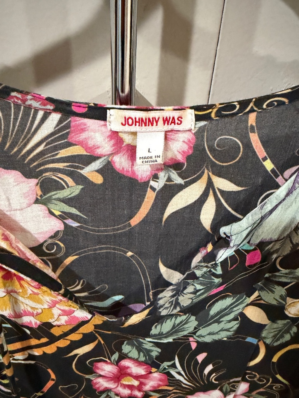 Johnny Was Black Floral Maxi Dress with Pink and Yellow Accents - Picture 2 of 3